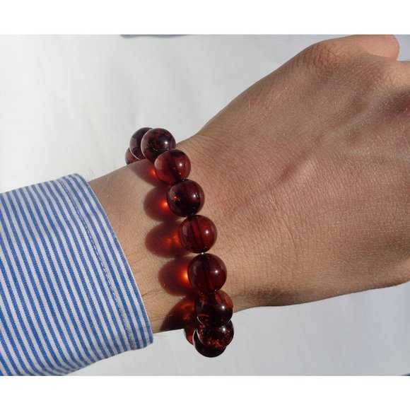 BALTIC AMBER Bracelet 100% NATURAL 11mm Round Amber Beads Real Cognac Amber 12gr - Picture 7 of 9